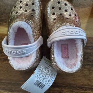 CROCS Gold Glitter Clogs with Soft Pink Interior